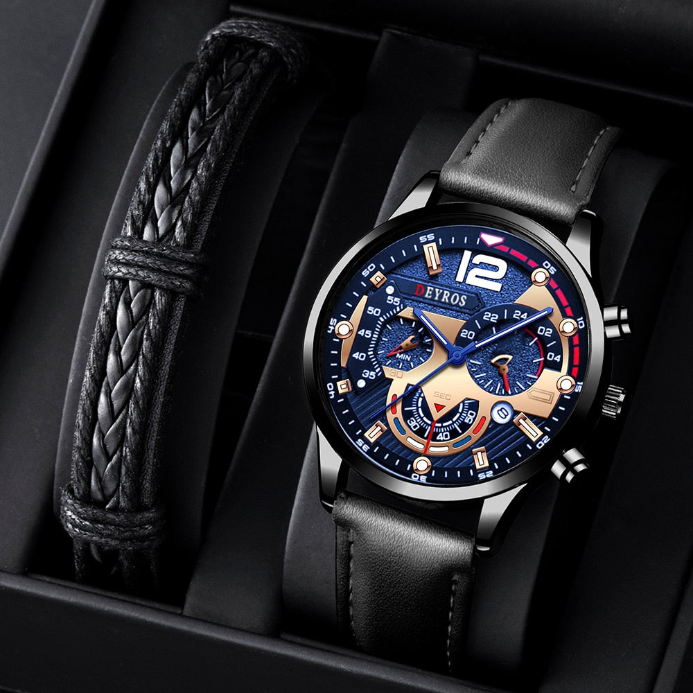Fashion Mens Sports Watches Luxury Leather Bracelet Quartz Calendar Watch For Men Business Casual Luminous Clock reloj hombre