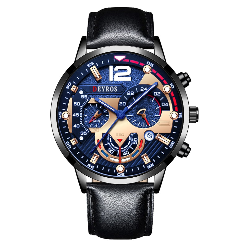 Fashion Mens Sports Watches Luxury Leather Bracelet Quartz Calendar Watch For Men Business Casual Luminous Clock reloj hombre