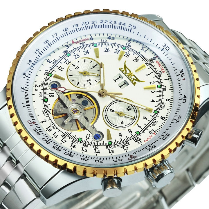 JARAGAR Tourbillon Watch for Men Mechanical Wristwatches Classic Mens Watches Top Brand Luxury Leather Strap Calendar Clock New
