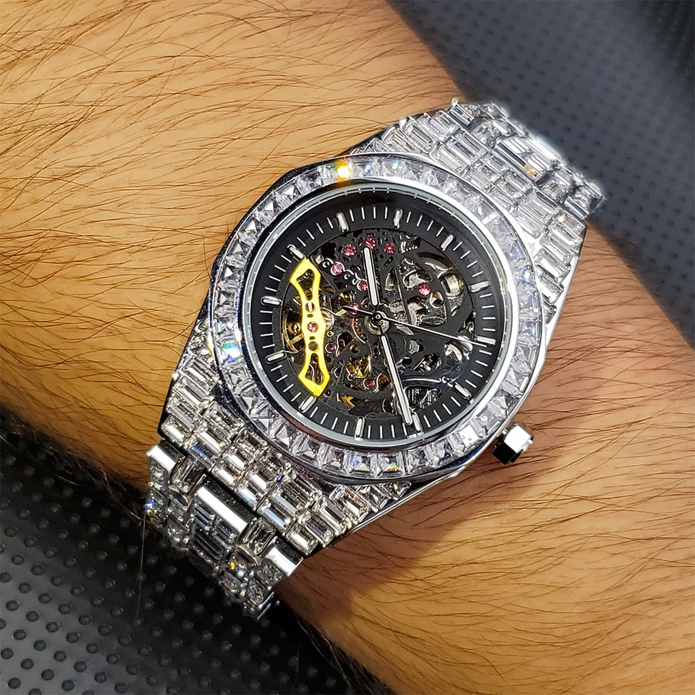 Luxury Automatic Watch For Men Hip Hop Diamond Skeleton Mechanical relogio masculino Ice Out waterproof Man Watches Dropshipping