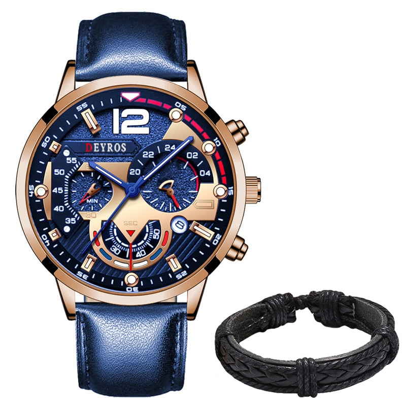 Fashion Mens Sports Watches Luxury Leather Bracelet Quartz Calendar Watch For Men Business Casual Luminous Clock reloj hombre