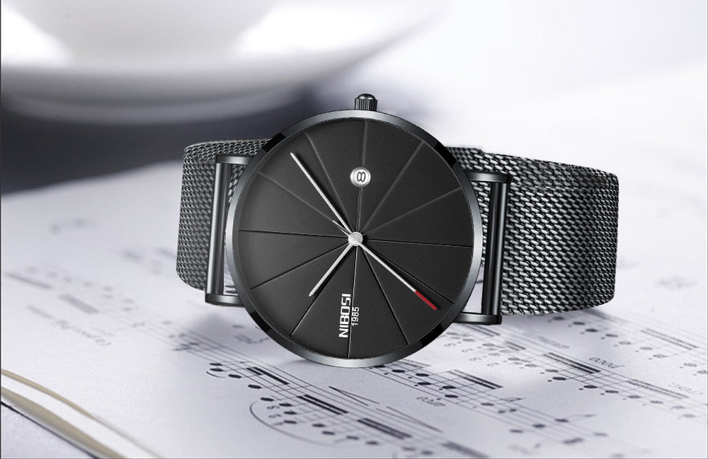 NIBOSI New Men's Watch Ultra-thin Fashion Watches Simple Business Men Quartz Watches Relogio Masculine Male Clock Mesh Band