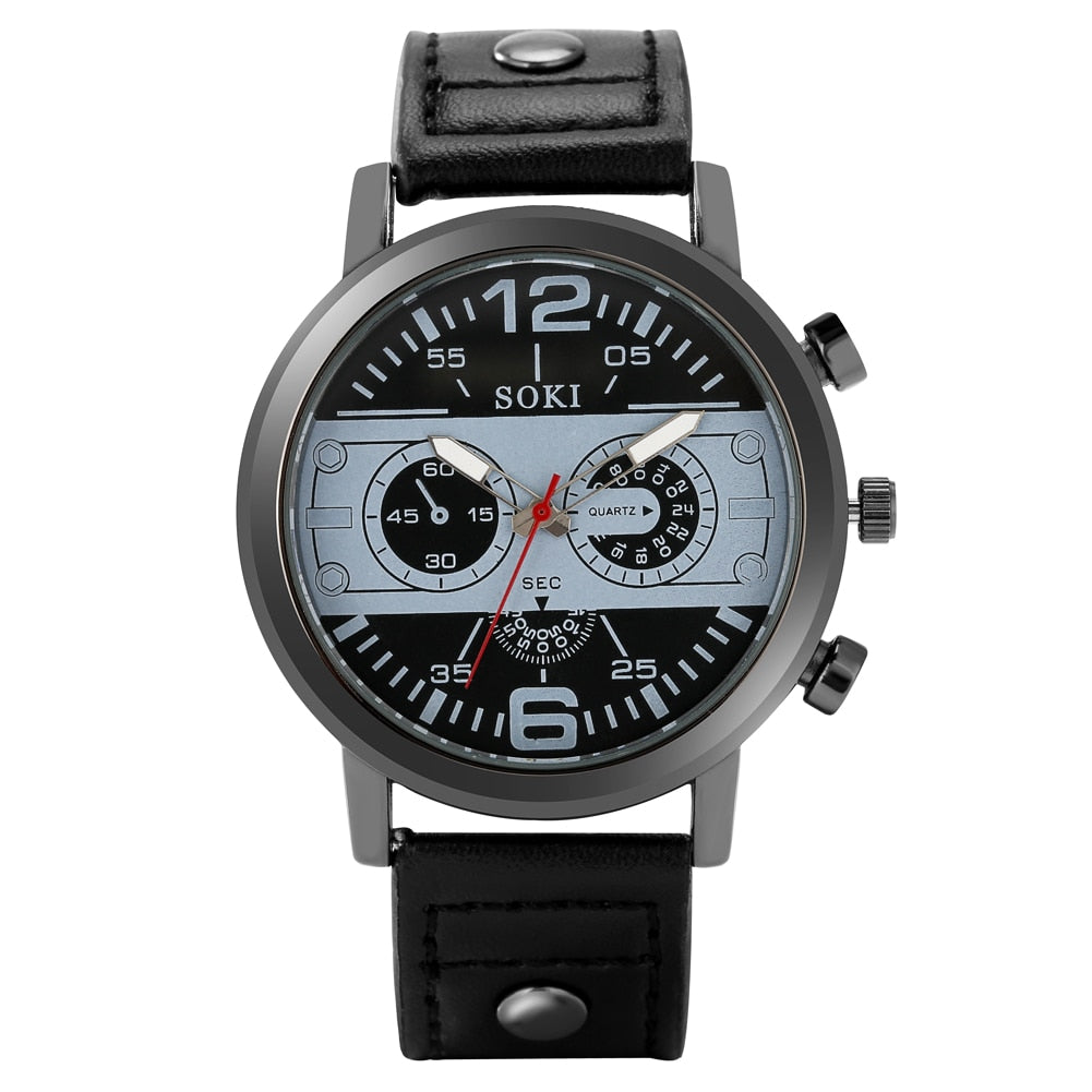 Luxury Watch for Men Bracelet Set Quartz Wristwatches Black Leather Business Clock 2022 Gift for Boyfriend Husband Reloj Hombre