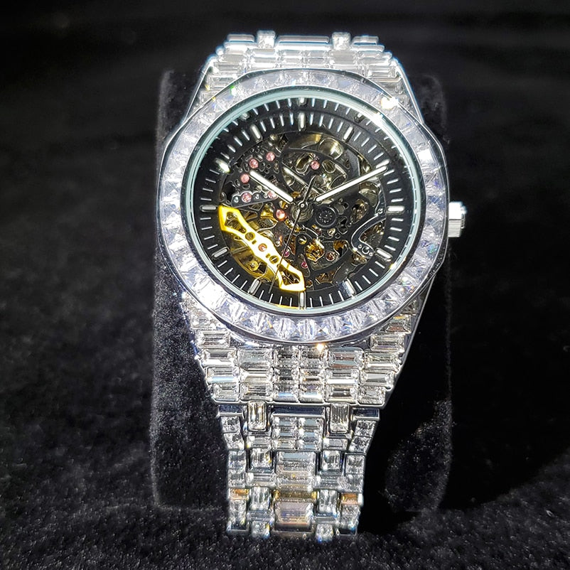 Luxury Automatic Watch For Men Hip Hop Diamond Skeleton Mechanical relogio masculino Ice Out waterproof Man Watches Dropshipping