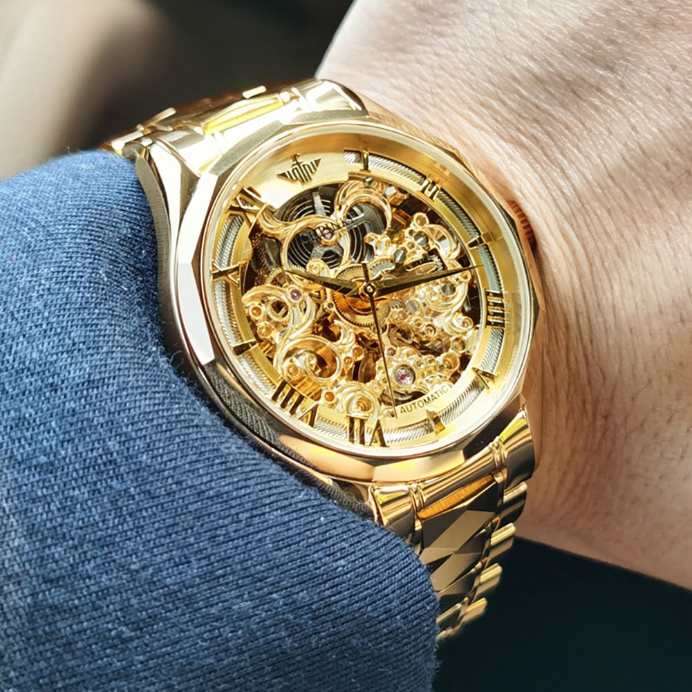 OUPINKE Watches for Men Skeleton Automatic Mechanical Watch Self Winding Sapphire Crystal Luxury Dress Tungsten Steel Waterproof