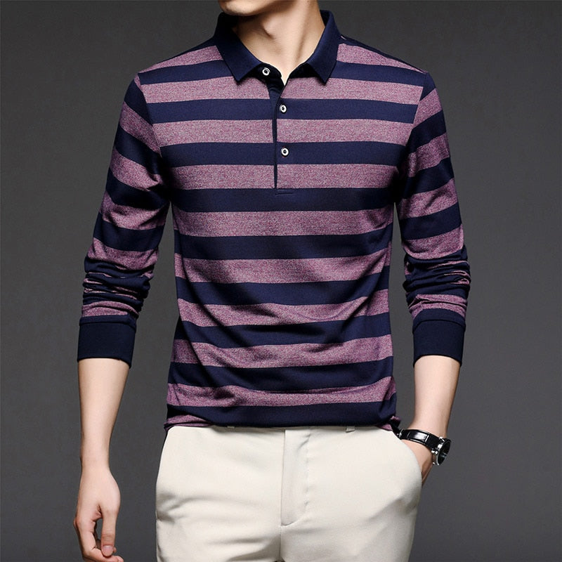 Top Grade 2022 New Fashion Brand Striped Men Plain Polo Shirts For Men Casual Designer Long Sleeve Tops Men's Clothing