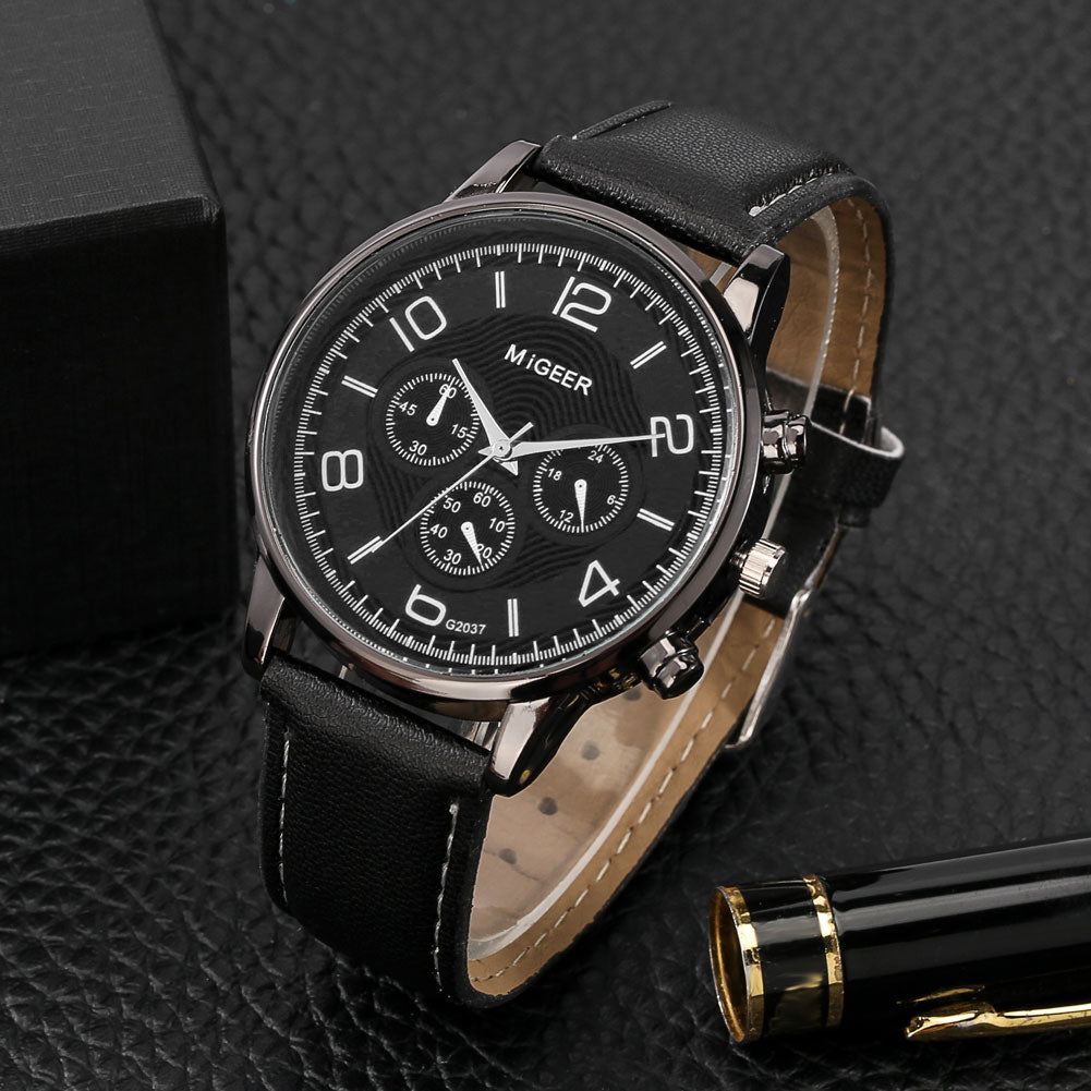 Watch Gift Set for Men Black Quartz Numerals Dial Men's Leather Watches Adjustable Bracelet Men Gift Set for Birthday with Boxes