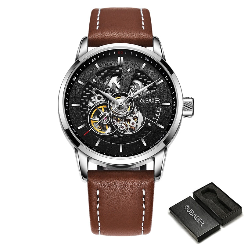 OUBAOER Mens Watches 2021 Mechanical Automatic Top Brand Luxury Tourbillon Self Winding Leather Sport Wristwatch