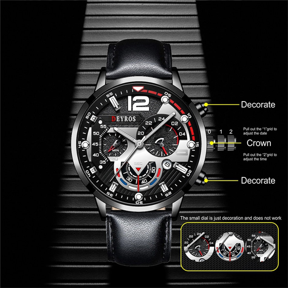 Fashion Mens Sports Watches Luxury Leather Bracelet Quartz Calendar Watch For Men Business Casual Luminous Clock reloj hombre