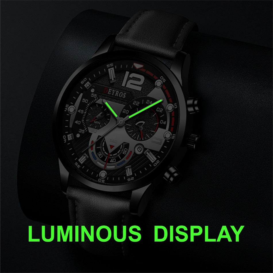 Fashion Mens Sports Watches Luxury Leather Bracelet Quartz Calendar Watch For Men Business Casual Luminous Clock reloj hombre