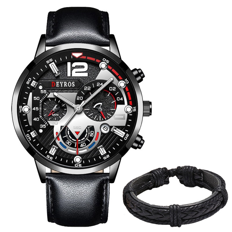 Fashion Mens Sports Watches Luxury Leather Bracelet Quartz Calendar Watch For Men Business Casual Luminous Clock reloj hombre