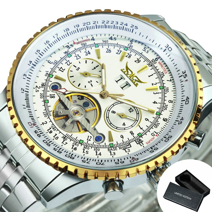 JARAGAR Tourbillon Watch for Men Mechanical Wristwatches Classic Mens Watches Top Brand Luxury Leather Strap Calendar Clock New