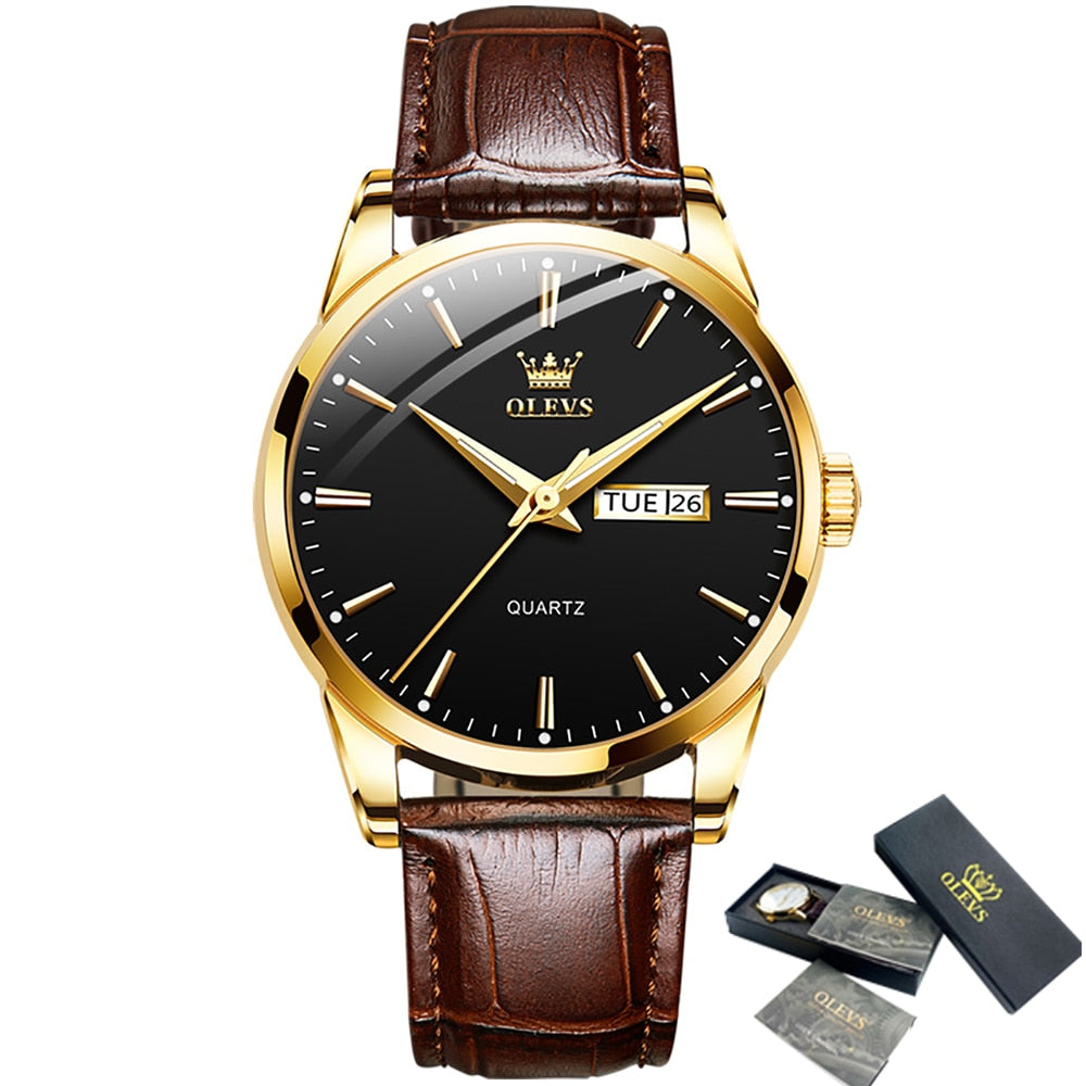OLEVS Men Watches Top Brand Luxury Fashion Business Breathable Leather Luminous Hand Quartz Wristwatch Gift for Man Reloj Hombre