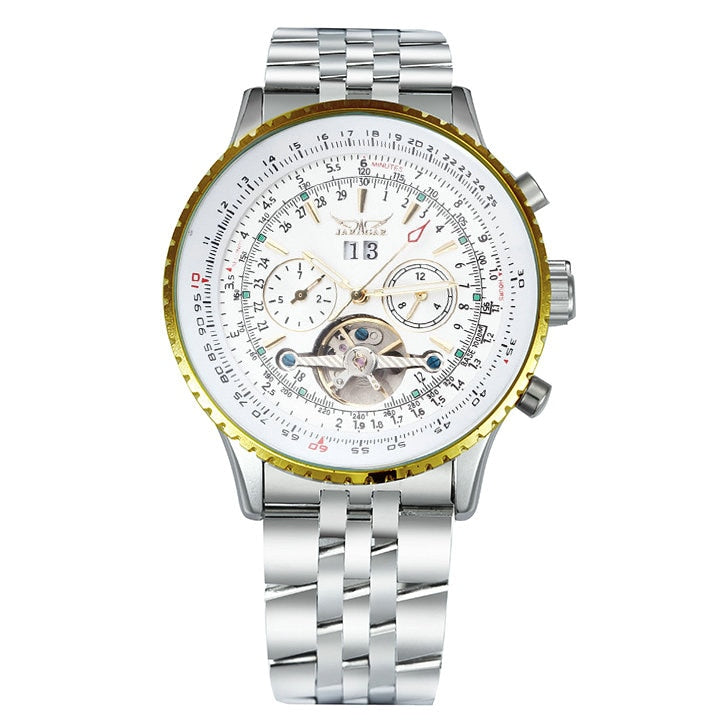 JARAGAR Tourbillon Watch for Men Mechanical Wristwatches Classic Mens Watches Top Brand Luxury Leather Strap Calendar Clock New