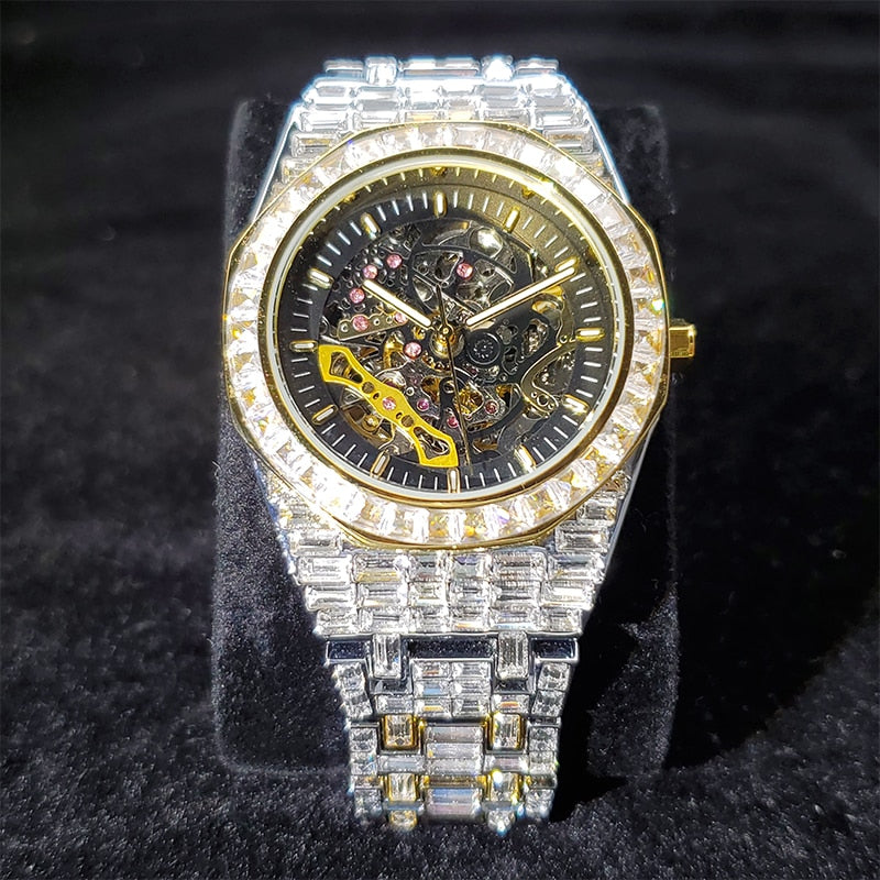 Luxury Automatic Watch For Men Hip Hop Diamond Skeleton Mechanical relogio masculino Ice Out waterproof Man Watches Dropshipping