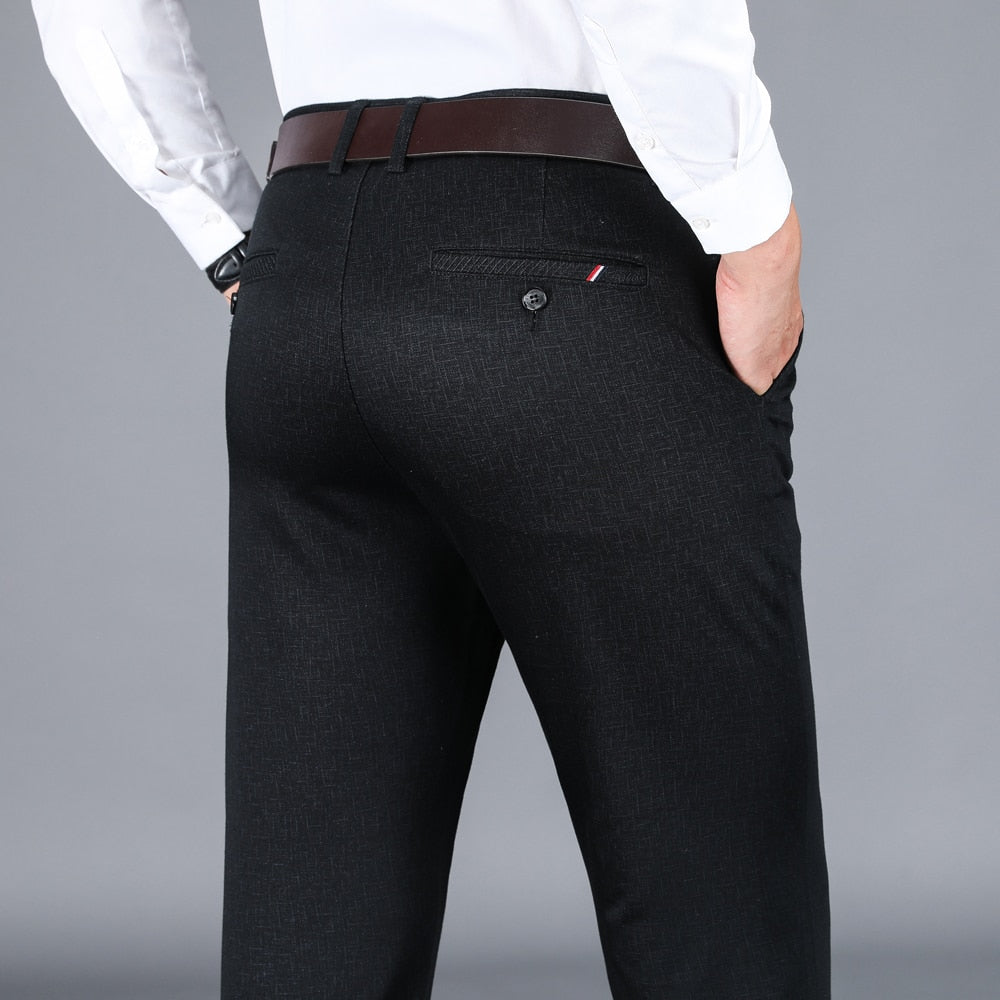 Winter New Men's Warm Casual Pants Business Fashion Fleece Thick Plaid Trousers Office Stretch Pants Male Brand Clothing