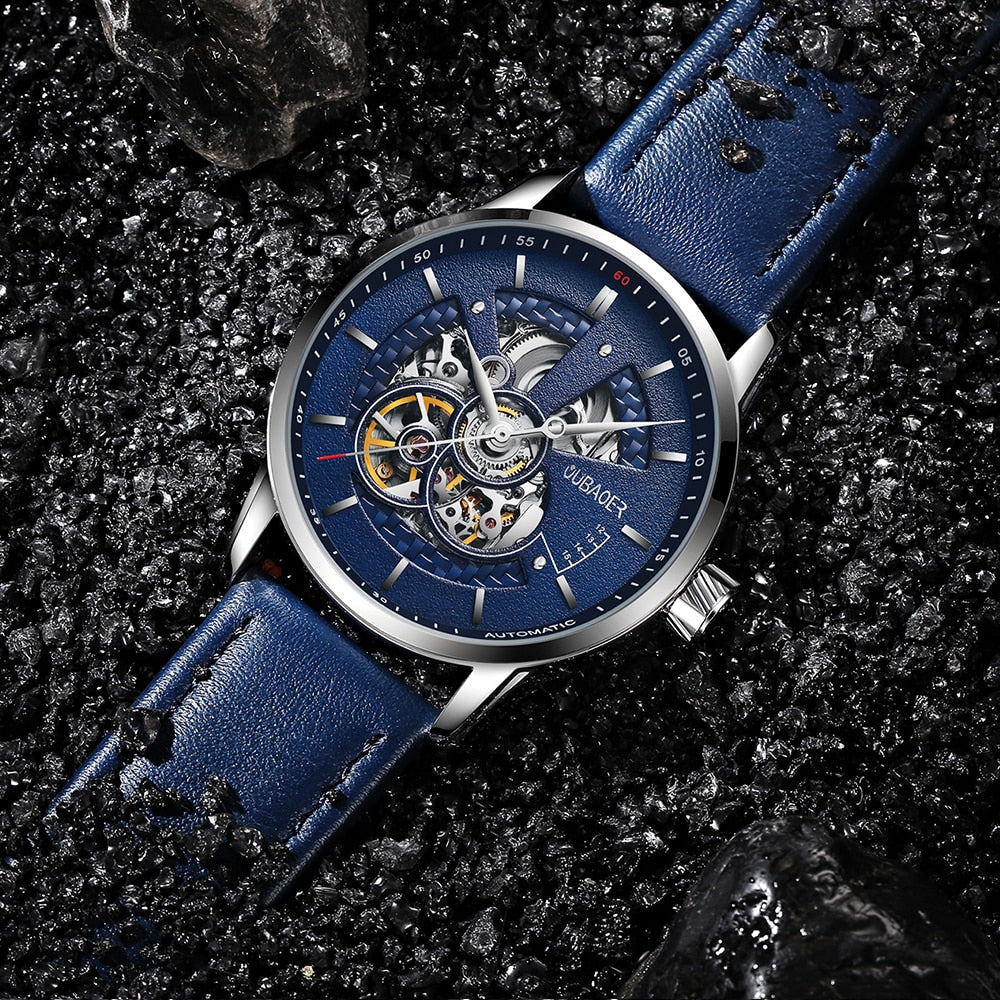 OUBAOER Mens Watches 2021 Mechanical Automatic Top Brand Luxury Tourbillon Self Winding Leather Sport Wristwatch