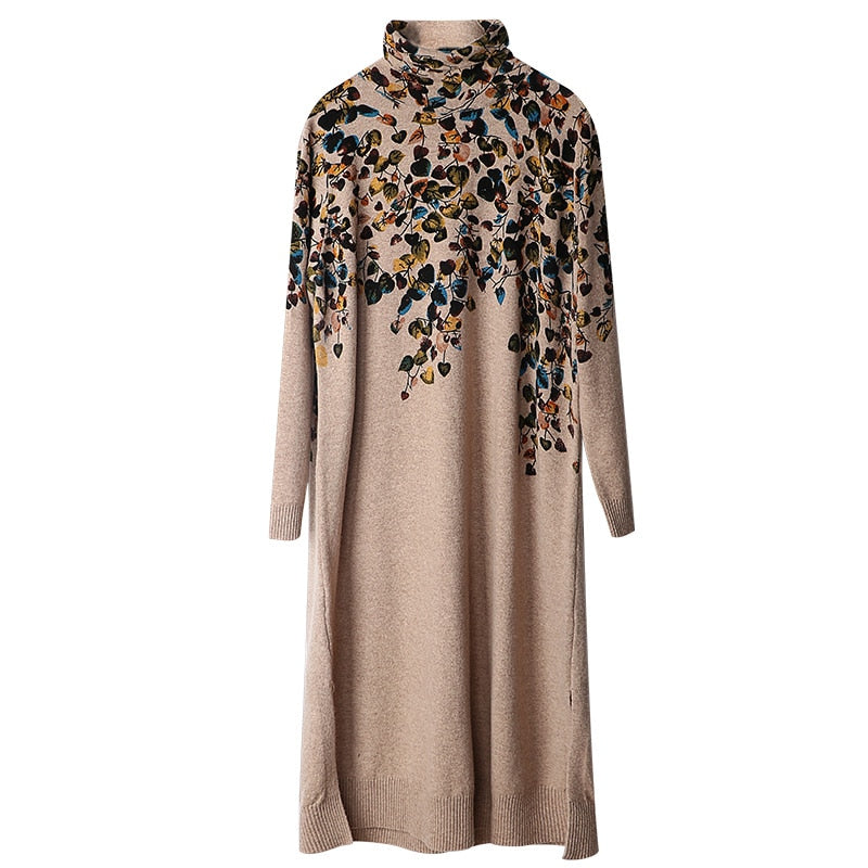 ZUOMAN Autumn 2022 retro casual print loose dress winter high collar long sleeve dress women's elegant bodycon party Vestido