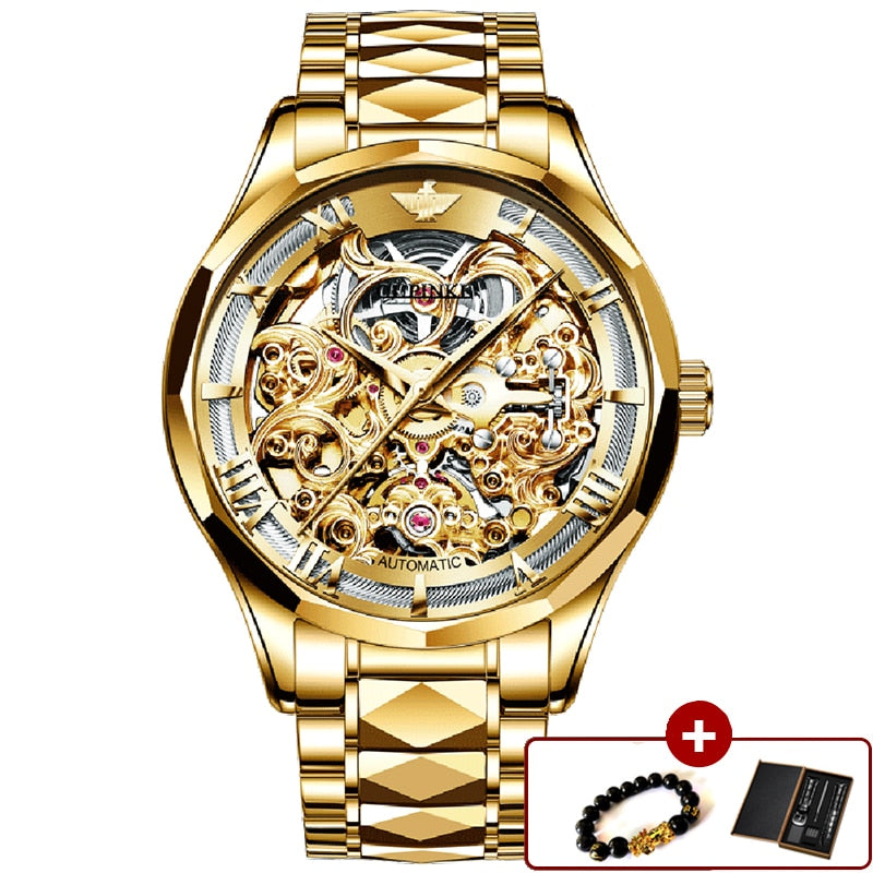OUPINKE Watches for Men Skeleton Automatic Mechanical Watch Self Winding Sapphire Crystal Luxury Dress Tungsten Steel Waterproof