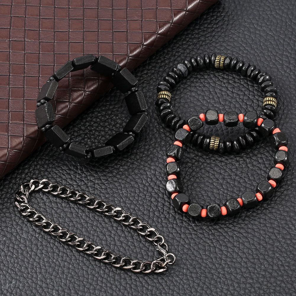 Watch Gift Set for Men Black Quartz Numerals Dial Men's Leather Watches Adjustable Bracelet Men Gift Set for Birthday with Boxes