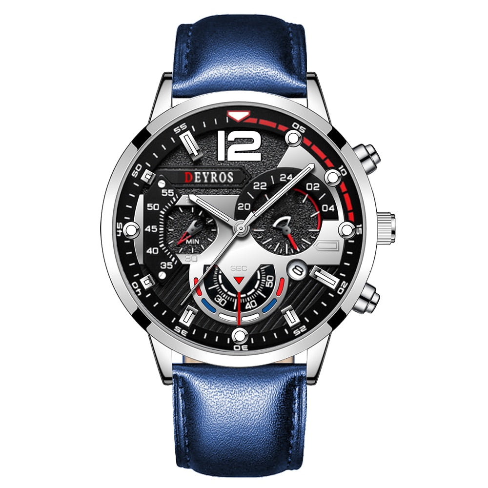Fashion Mens Sports Watches Luxury Leather Bracelet Quartz Calendar Watch For Men Business Casual Luminous Clock reloj hombre
