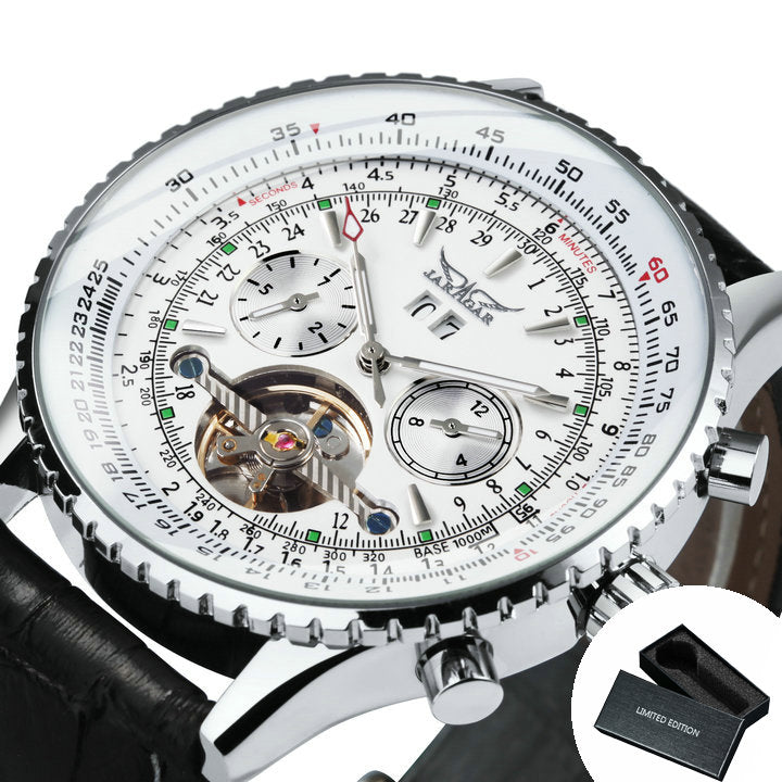 JARAGAR Tourbillon Watch for Men Mechanical Wristwatches Classic Mens Watches Top Brand Luxury Leather Strap Calendar Clock New