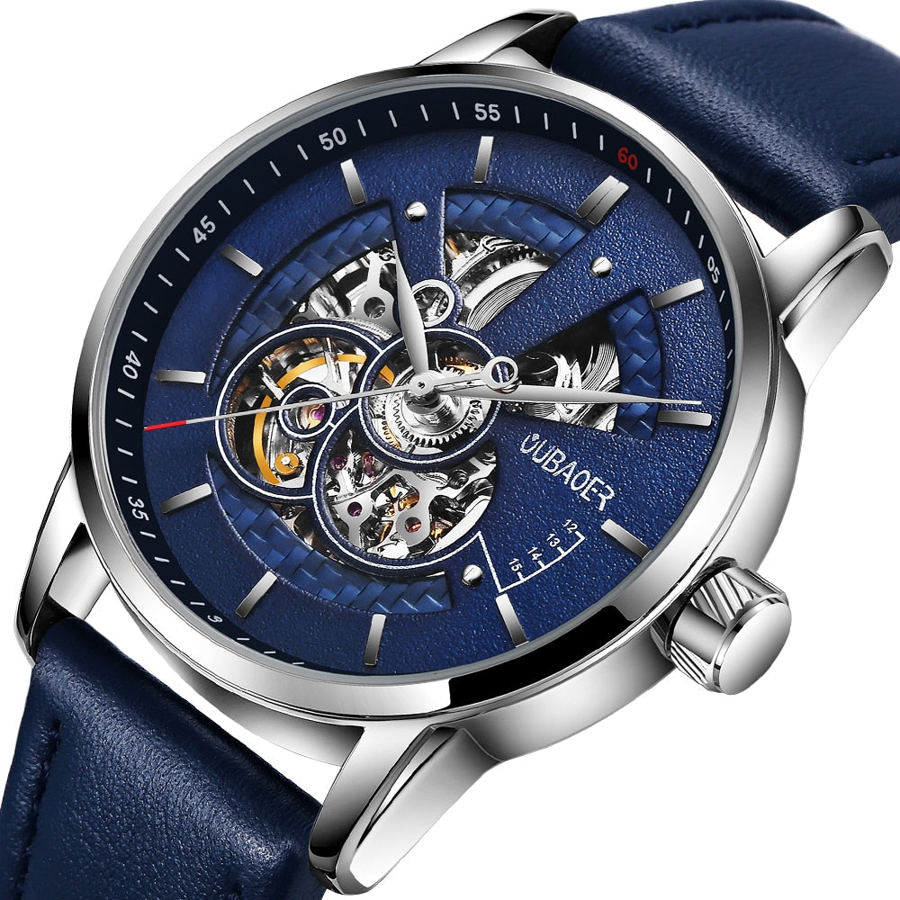 OUBAOER Mens Watches 2021 Mechanical Automatic Top Brand Luxury Tourbillon Self Winding Leather Sport Wristwatch