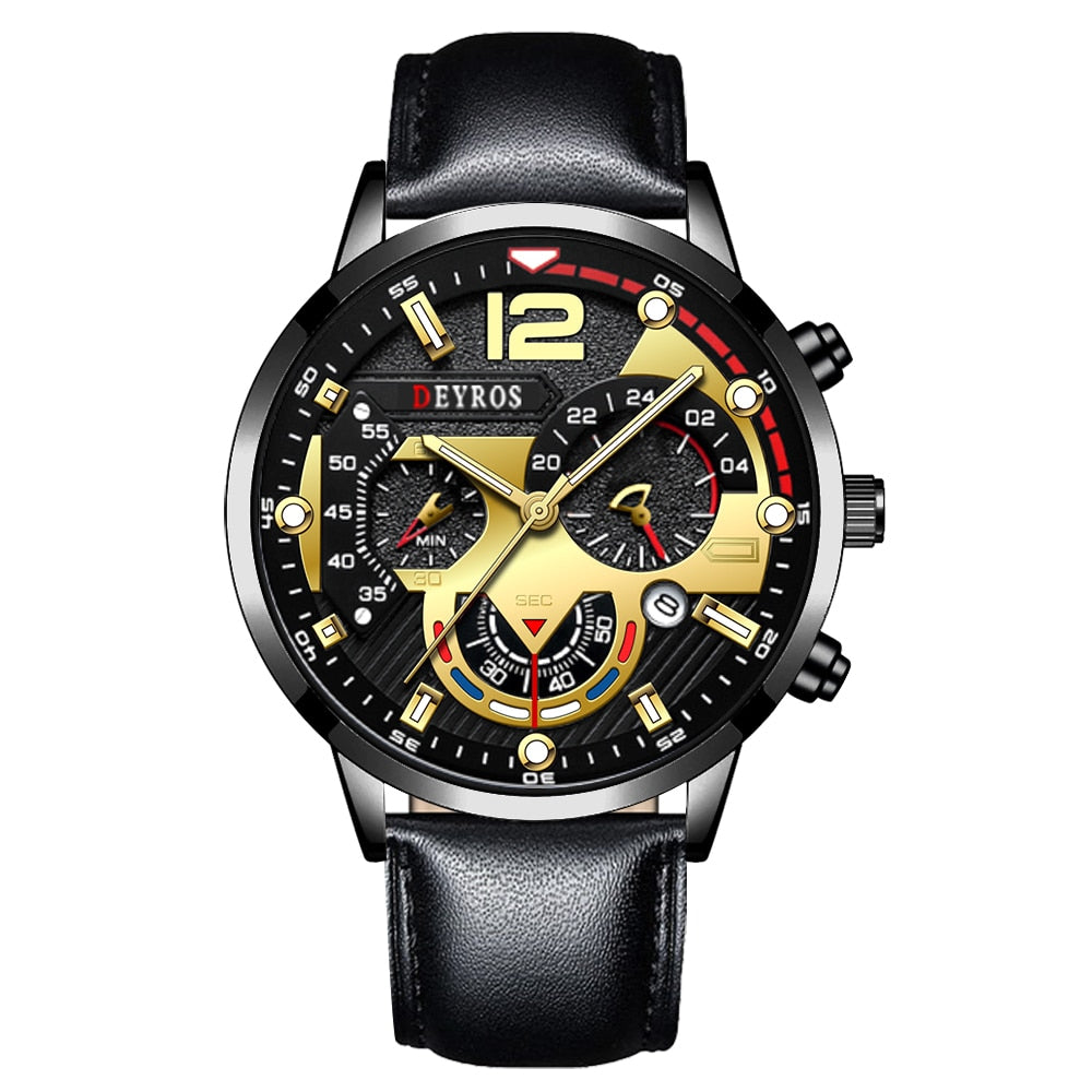 Fashion Mens Sports Watches Luxury Leather Bracelet Quartz Calendar Watch For Men Business Casual Luminous Clock reloj hombre