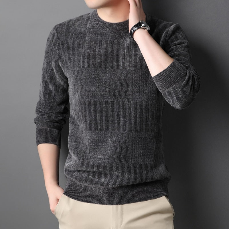 New Brand Vintage Sweater Men Winter Fleece Thick Warm Pullovers Man Slim Fit Fashion Striped Knitted Sweater Men Clothing Y384