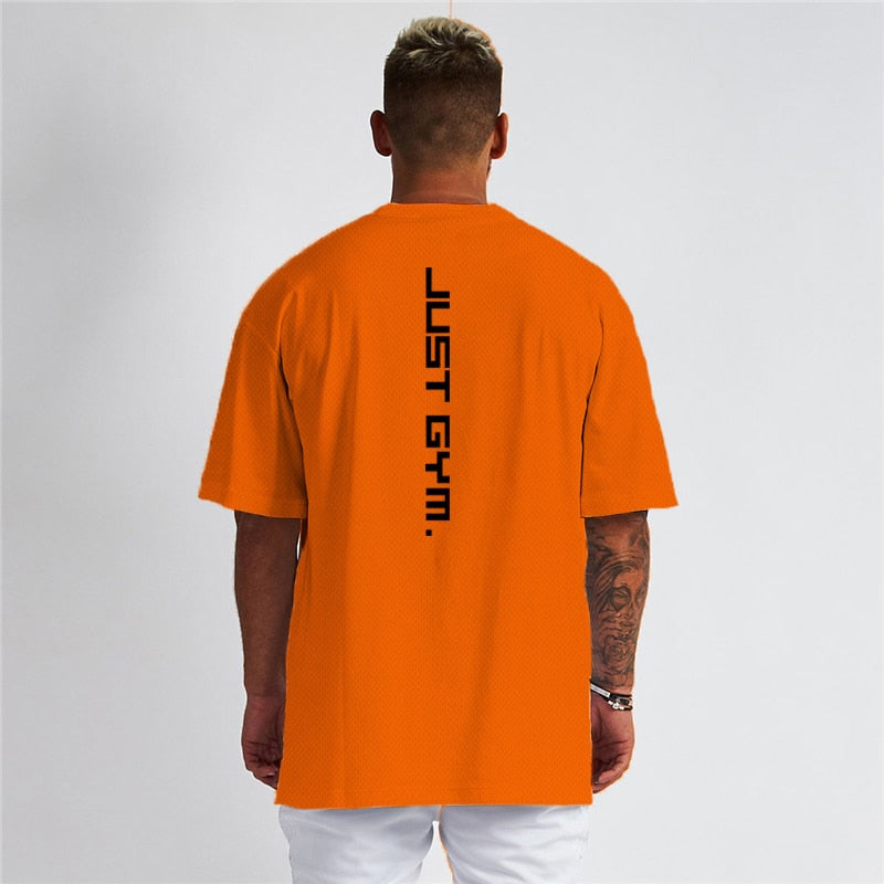 Oversized Loose Short Sleeve T-shirt Mens Mesh Dropped Shoulder Sportswear Fitness T Shirt Summer Gym Clothing Bodybuilding Tees