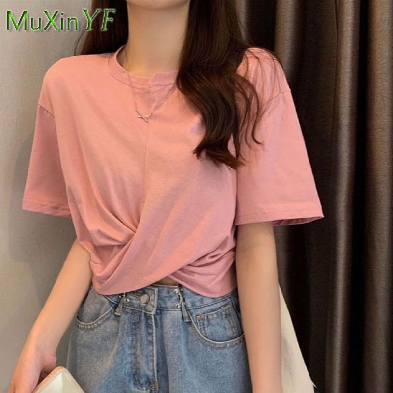 Women's Dress Suit 2023 Summer Fashion Cross Short Sleeve+Irregular Length Skirt Two Piece Korean Elegant New in Matching Set