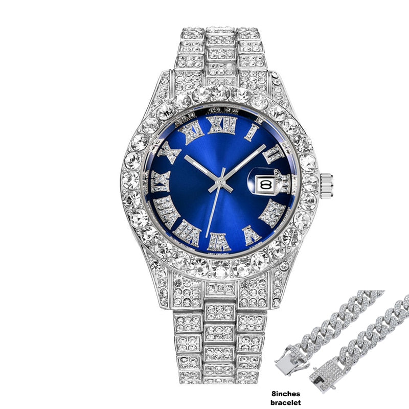 Hip Hop Iced Out Watch for Men Full Aaa Diamond Around Luxury Quartz Mens Watches Silver Gold Relogio Masculino Dropshipping New