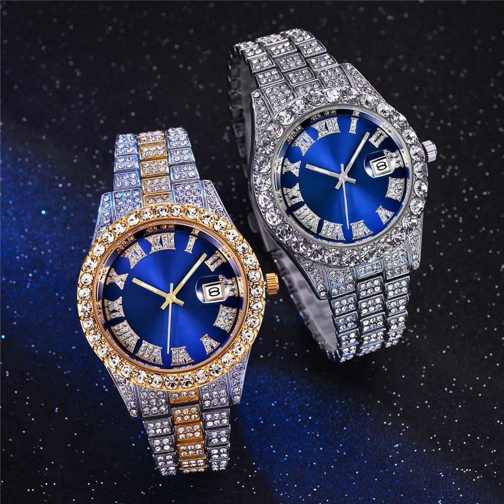 Hip Hop Iced Out Watch for Men Full Aaa Diamond Around Luxury Quartz Mens Watches Silver Gold Relogio Masculino Dropshipping New