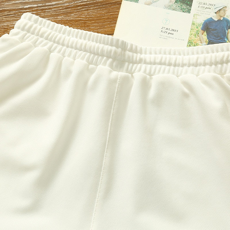 White Shorts Men Japanese Style Polyester Running Sport Shorts for Men Casual Summer Elastic Waist Solid Shorts Printed Clothing