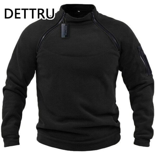 Winter Mens Military Sweatshirt Fleece Zipper Pullover Fashion Men's Solid Color Loose Lamb Thick Jacket Men Clothing Streetwear
