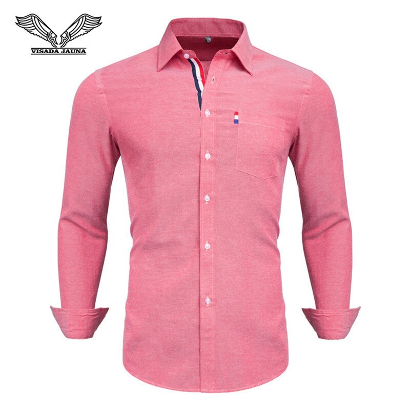 VISADA JAUNA US Europe XXL 2018 Men Shirt Solid Color Cotton Casual Business Male Brand Clothing Chemise Homme Blue Dress