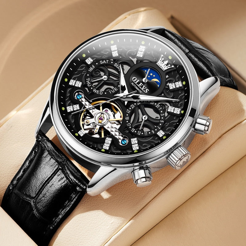 OLEVS Watches for Men Automatic Mechanical Watch Waterproof Hollow out Noctiucent Skeleton Automatic Wind up Male Wristwatch