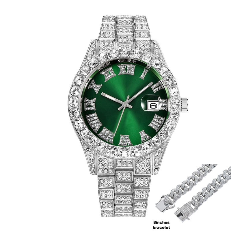 Hip Hop Iced Out Watch for Men Full Aaa Diamond Around Luxury Quartz Mens Watches Silver Gold Relogio Masculino Dropshipping New