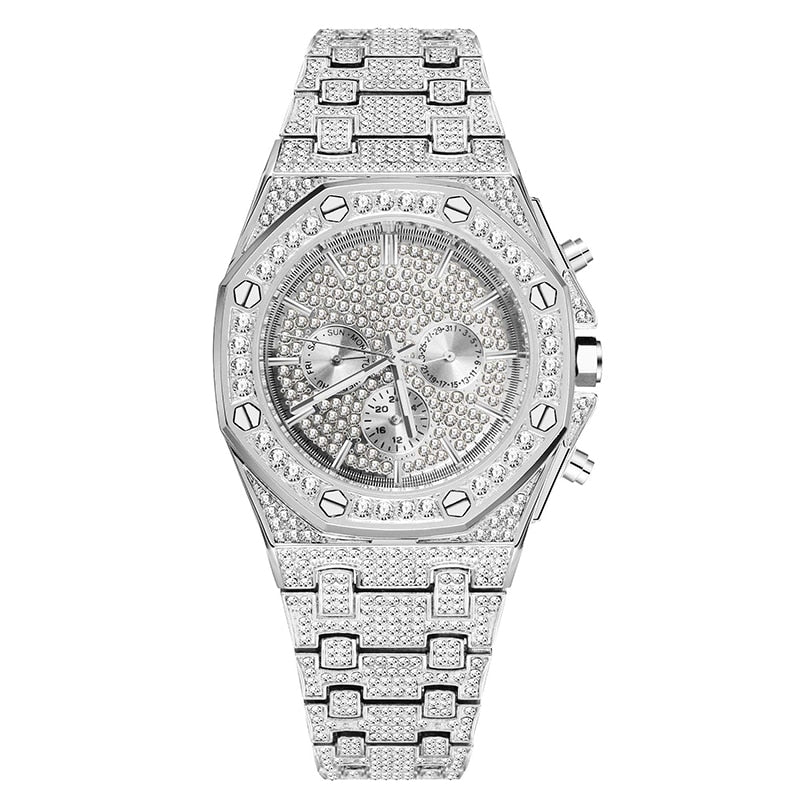 Gold Watch For Men Luxury Diamond Big Wrist Quartz Watches With Calendar Bussiness Hip Hop Large Male Hand Clock Dropshipping