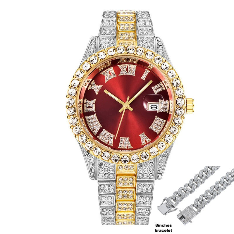 Hip Hop Iced Out Watch for Men Full Aaa Diamond Around Luxury Quartz Mens Watches Silver Gold Relogio Masculino Dropshipping New