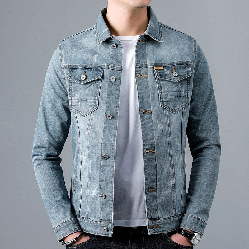 Spring New Men's Casual Cotton Denim Jacket Classic Style Fashion Slim Washed Retro Blue Jeans Coat Male Brand Clothing