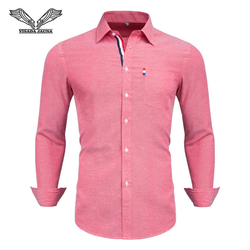 VISADA JAUNA US Europe XXL 2018 Men Shirt Solid Color Cotton Casual Business Male Brand Clothing Chemise Homme Blue Dress