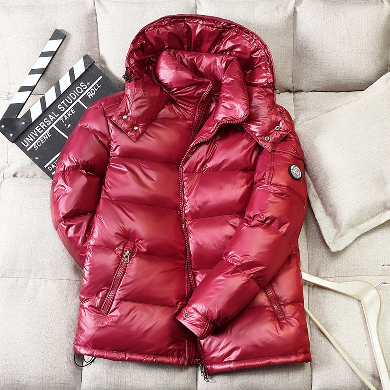 New Mens Hooded Casual Down Jacket Thick And Warm 2021 Winter Mens Winter Clothing Short Glossy White Duck Down Jackets Coats