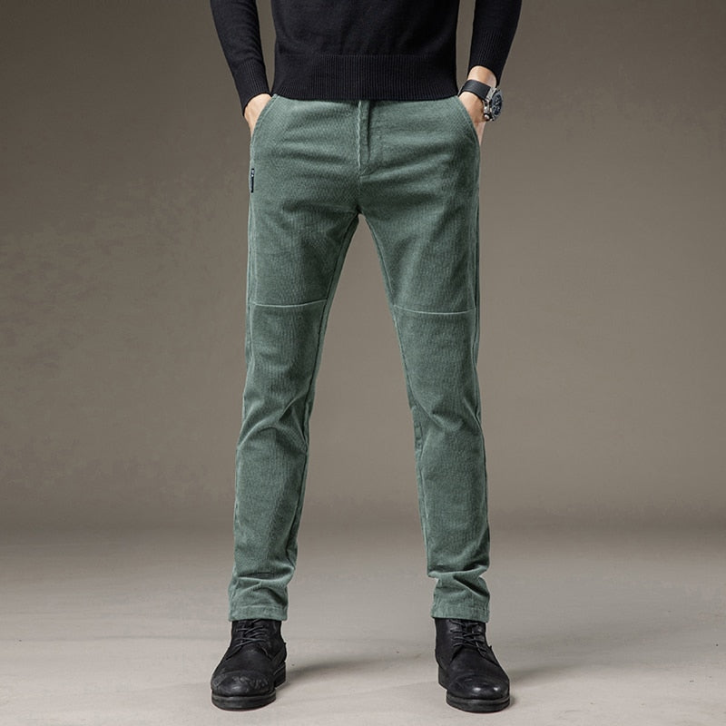 Winter Fleece Warm Corduroy Pants Men Stretch Thick Elastic Waist Fluff Pant Korean Classic Brown Trousers Male Brand Clothing