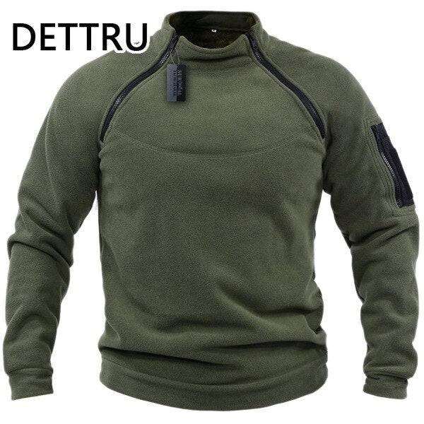 Winter Mens Military Sweatshirt Fleece Zipper Pullover Fashion Men's Solid Color Loose Lamb Thick Jacket Men Clothing Streetwear