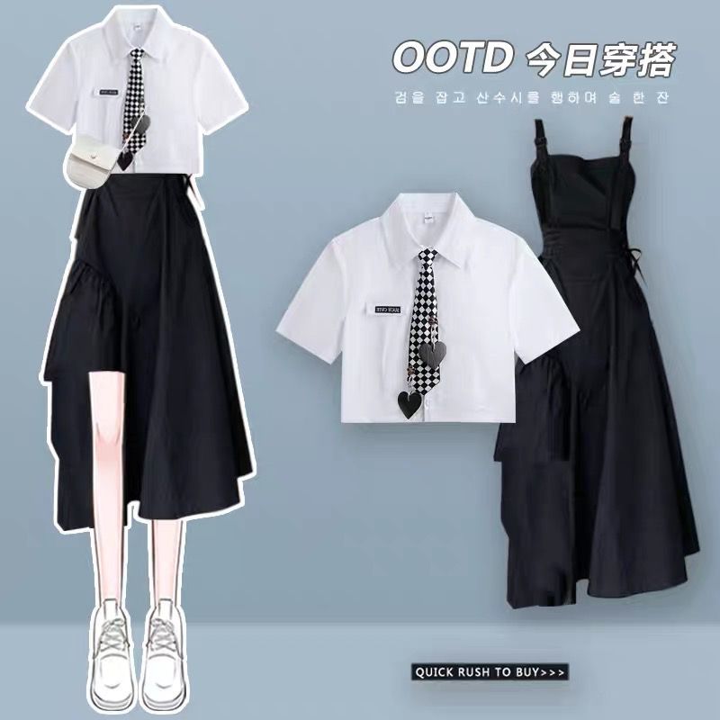 Women's Dress Suit 2023 Summer Fashion Cross Short Sleeve+Irregular Length Skirt Two Piece Korean Elegant New in Matching Set