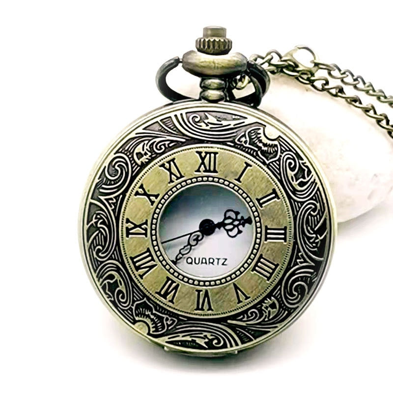 Vintage Charm Black Unisex Fashion Roman Number Quartz Steampunk Pocket Watch Women Man Necklace Pendant with Chain Gifts P427