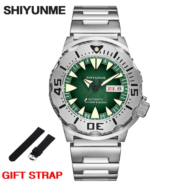 Sea knight Monster Automatic Watch Men NH36A Men's Mechanical Watches Sapphire Vintage Red Dial Green Luminous 200M Diver Watch