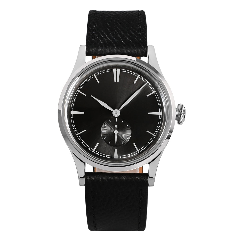 San Martin Mens Dress Watch 38mm Sunray Salmon Dial Ronda 715/6004 Quartz Movement Vintage Simple Watches 5 Bar Leather Strap