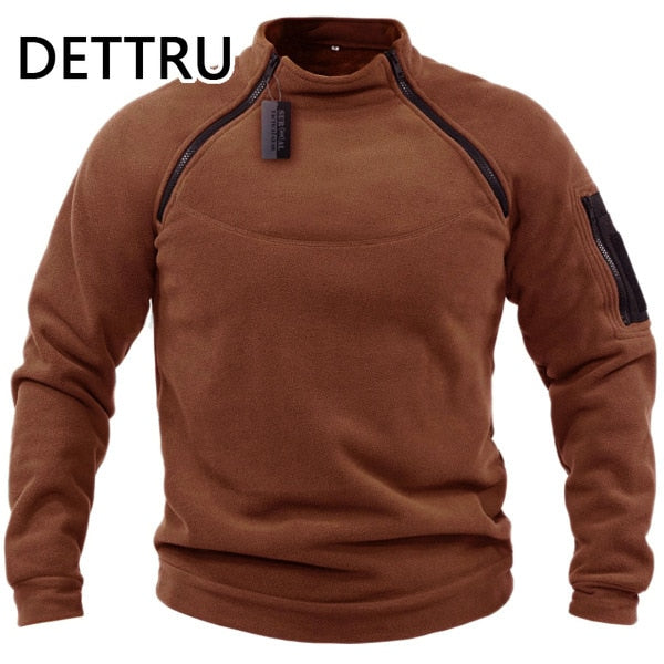 Winter Mens Military Sweatshirt Fleece Zipper Pullover Fashion Men's Solid Color Loose Lamb Thick Jacket Men Clothing Streetwear